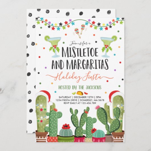 Mistletoe en Margaritas Holiday Party Invitation Kaart (Voorkant / Achterkant)