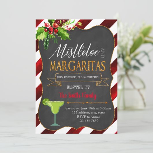 Mistletoe en Margaritas partijuitnodiging Kaart (Staand voorkant)