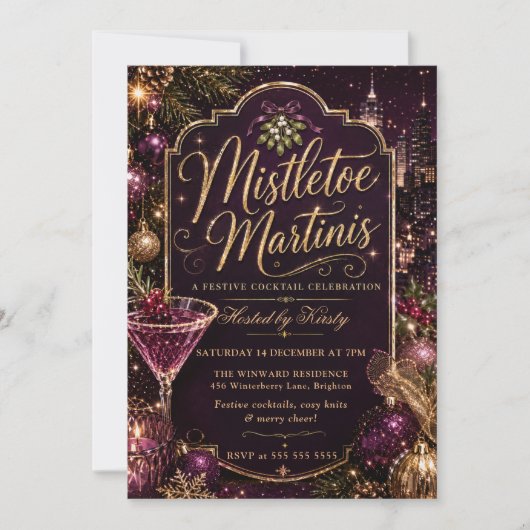 Mistletoe en Martini Feestelijke Party Kaart (Voorkant)