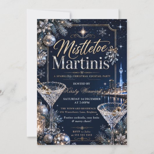 Mistletoe en Martini Kerstfeest Kaart (Voorkant)