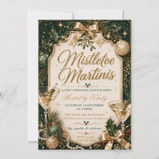 Mistletoe en Martini Kerstfeest Kaart (Voorkant)