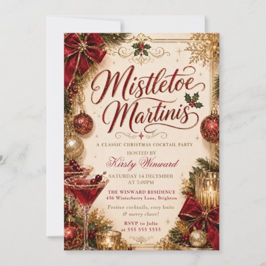 Mistletoe en Martini Kerstfeest Kaart (Voorkant)