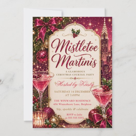 Mistletoe en Martini Kerstfeest Kaart (Voorkant)