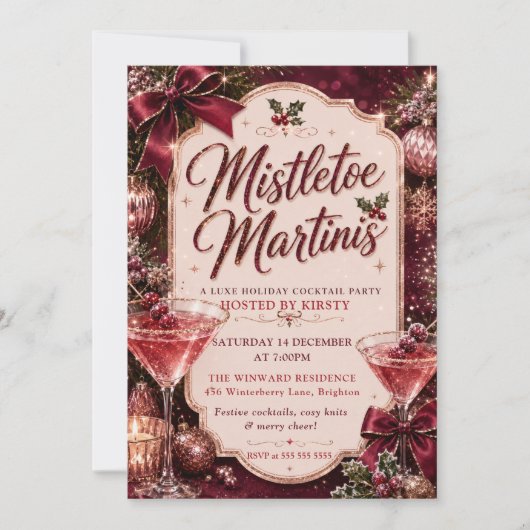 Mistletoe en Martini Kerstfeest Kaart (Voorkant)