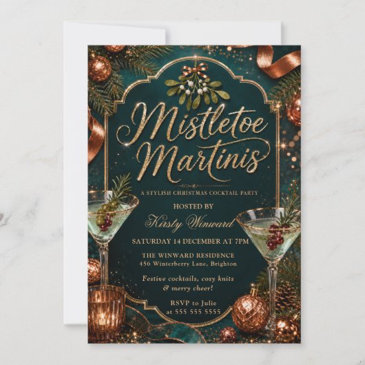 Mistletoe en Martini's Kerstfeest Kaart (Voorkant)