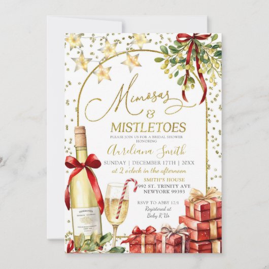 Mistletoe en Mimosas Champagne Bow Vrijgezellenfee Kaart (Voorkant)