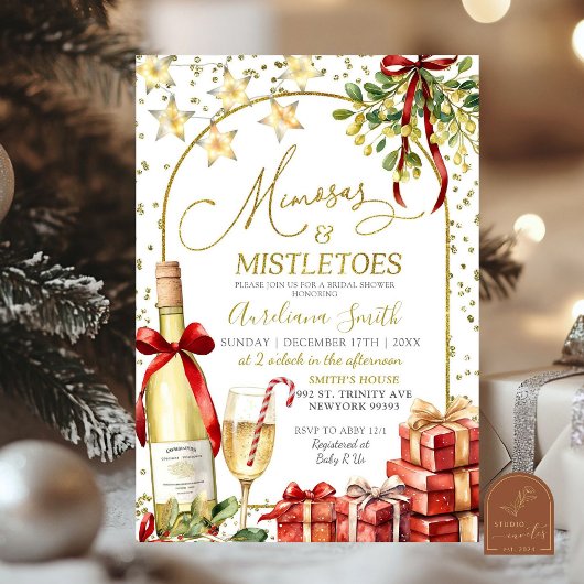 Mistletoe en Mimosas Champagne Bow Vrijgezellenfee Kaart