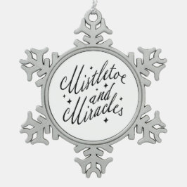 Mistletoe en Mirakels Zwart en Wit Tin Sneeuwvlok Ornament