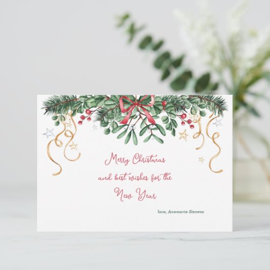 Mistletoe en Pine Christmas Kaart (Staand voorkant)