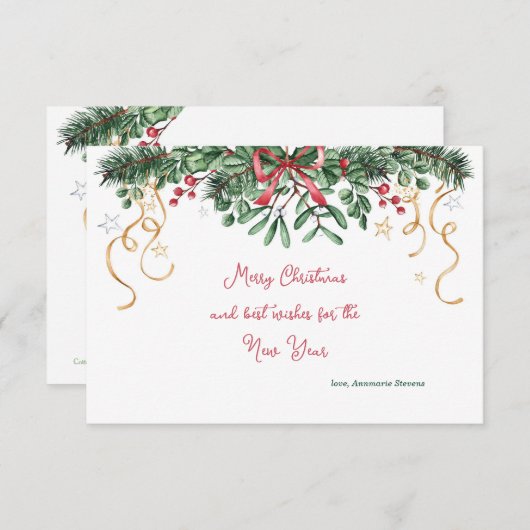 Mistletoe en Pine Christmas Kaart (Voorkant / Achterkant)