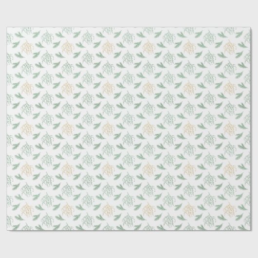 Mistletoe en Pine Groen en Goud Kleur Kerstmis Cadeaupapier (Vlak)