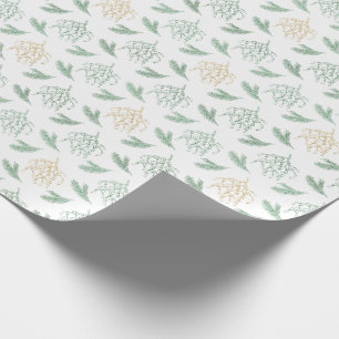 Mistletoe en Pine Groen en Goud Kleur Kerstmis Cadeaupapier