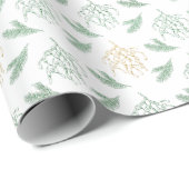 Mistletoe en Pine Groen en Goud Kleur Kerstmis Cadeaupapier (Rol Hoek)