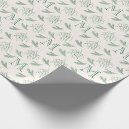 Mistletoe en Pine met Monogram Christmas Green Cadeaupapier