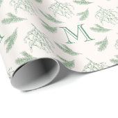 Mistletoe en Pine met Monogram Christmas Green Cadeaupapier (Rol Hoek)