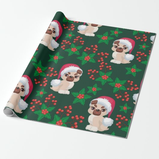 Mistletoe en Puppies Cadeaupapier (Uitgerold)