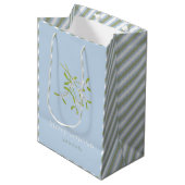 Mistletoe en Stripes Blauw Groene Gift Bag Medium Cadeauzakje (Voorkant Gekanteld)