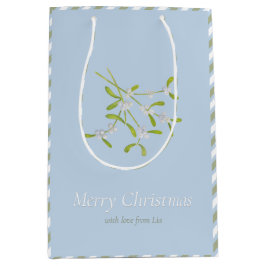 Mistletoe en Stripes Blauw Groene Gift Bag Medium Cadeauzakje