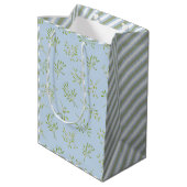 Mistletoe en Stripes Blauw Groene Gift Bag Medium Cadeauzakje (Achterkant Gekanteld)