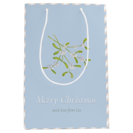Mistletoe en Stripes Blue Eggnog Gift Bag Medium Cadeauzakje (Voorkant)