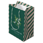 Mistletoe en Stripes Darkgreen Roos Gift Bag Medium Cadeauzakje (Voorkant Gekanteld)