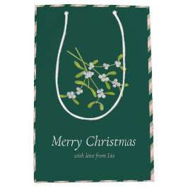 Mistletoe en Stripes Darkgreen Roos Gift Bag Medium Cadeauzakje