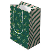 Mistletoe en Stripes Darkgreen Roos Gift Bag Medium Cadeauzakje (Achterkant Gekanteld)