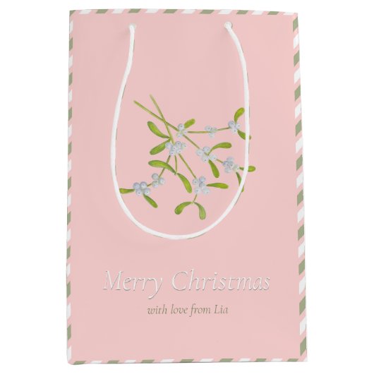 Mistletoe en Stripes Groene Roos Gift Bag Medium Cadeauzakje (Voorkant)