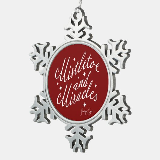 Mistletoe en wonderen rood en wit tin sneeuwvlok ornament (Rechts)