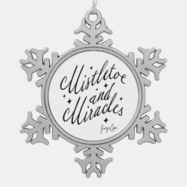 Mistletoe en wonderen zwart-wit tin sneeuwvlok ornament