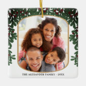Mistletoe Foliage Afgerond Lijst 2 Foto's Kerst Keramisch Ornament (Voorkant)