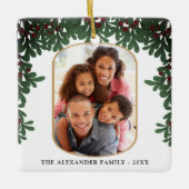 Mistletoe Foliage Afgerond Lijst 2 Foto's Kerst Keramisch Ornament (Voorkant)
