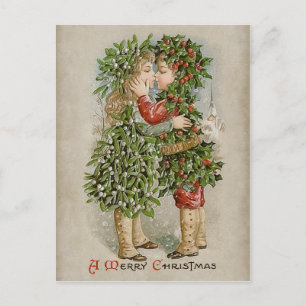 Mistletoe girl en heilige jongen kus CC0784 Kerstm Feestdagenkaart