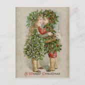 Mistletoe girl en heilige jongen kus CC0784 Kerstm Feestdagenkaart (Voorkant)