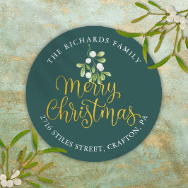 Mistletoe Gold Merry kerst Return-adres Ronde Sticker