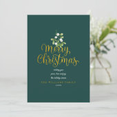 Mistletoe Gold Script Merry-kerstfoto Feestdagenkaart (Staand voorkant)