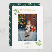 Mistletoe Gold Script Merry-kerstfoto Feestdagenkaart (Voorkant / Achterkant)