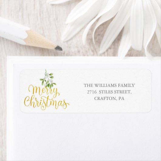 Mistletoe Goud Prettig Kerst Terug Adres Etiket (Insitu)