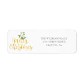 Mistletoe Goud Prettig Kerst Terug Adres Etiket (Voorkant)