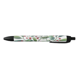 Mistletoe Greenery gepersonaliseerde vakantie Zwarte Inkt Pen