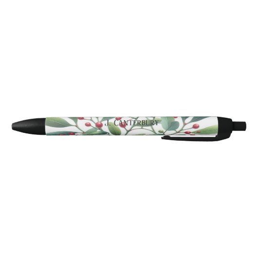 Mistletoe Greenery gepersonaliseerde vakantie Zwarte Inkt Pen (Bodem)