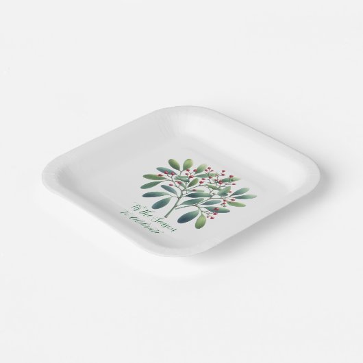 Mistletoe Greenery Simplistic Decor Papieren Bordje (Gebogen)