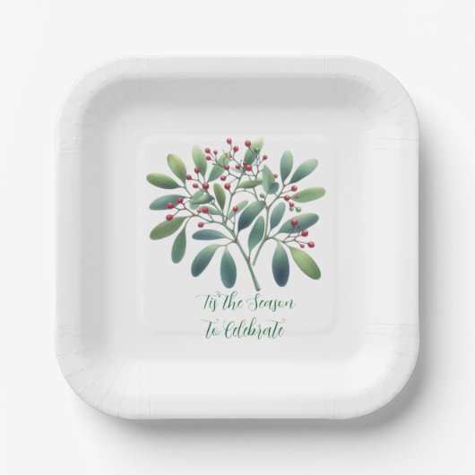 Mistletoe Greenery Simplistic Decor Papieren Bordje (Voorkant)