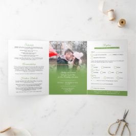 Mistletoe groene witte bruiloft optie RSVP Tri Drieluik Uitnodiging