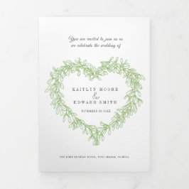 Mistletoe groene witte bruiloft optie RSVP Tri Drieluik Uitnodiging