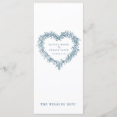 Mistletoe hart blauw wit bruiloft menu (Voorkant)