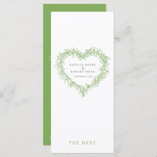 Mistletoe hart groen wit bruiloft menu (Voorkant / Achterkant)