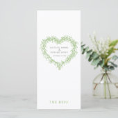Mistletoe hart groen wit bruiloft menu (Staand voorkant)