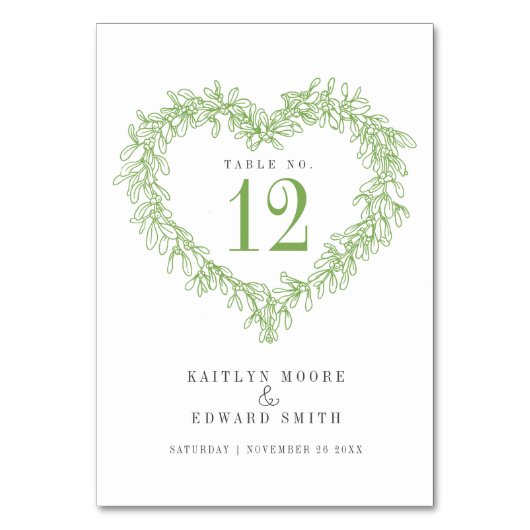 Mistletoe hart kunst groene bruiloft evenement kaart (Voorkant)