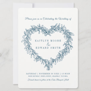 Mistletoe hart lijn art bruiloft blauw wit kaart